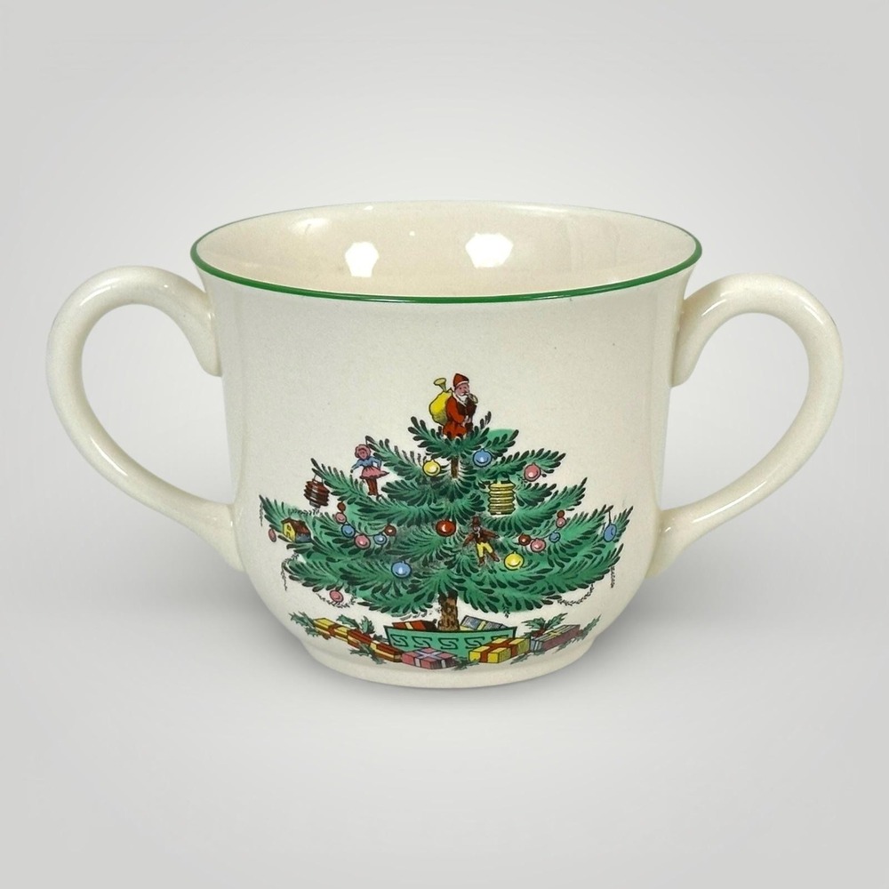 Spode Christmas Tree Double Handled Soup Mug England S3324M Holiday Bowl Cup